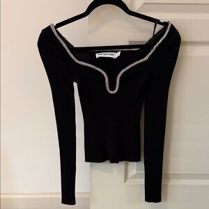 Self-Portrait Black Top with Embellished Neckline Sz small